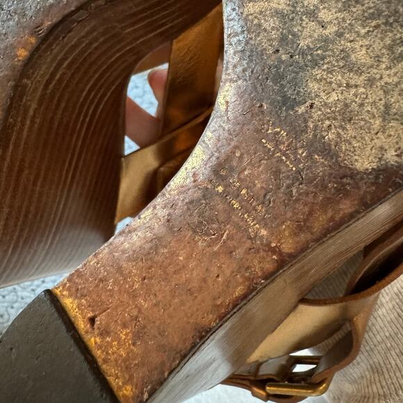 YVES STAINT LAURENT Gold Wedge Heel Size 37 spring summer open toe - Picture 5 of 8